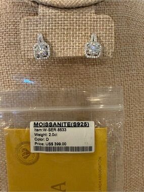 NEW SS .925 Moissanite Halo Drop Earrings